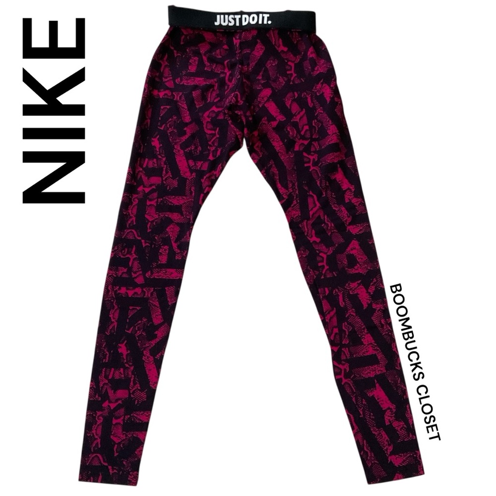 Nike Just do It Black and Hot Pink Patterned Leggings NWOT